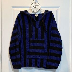 CHAVITOS Juniors Mexican Baja Hoodie Pullover Sweater Blue/Black Size M Unisex